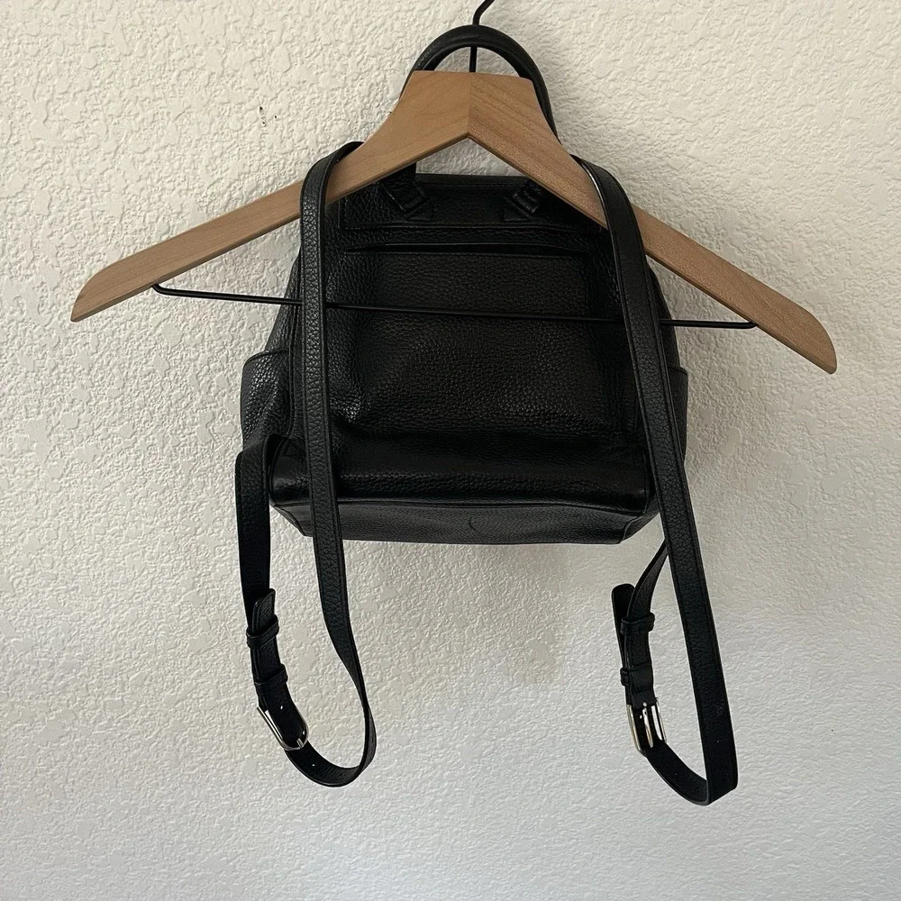 Tory Burch McGraw Black Pebbled Leather Backpack Tassel Double T Logo Stains